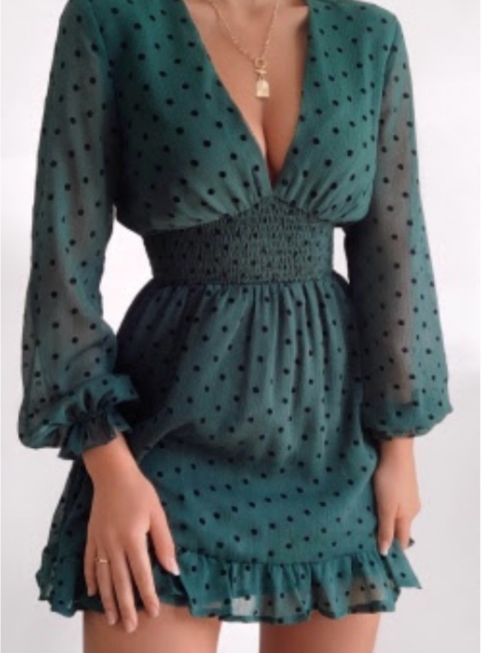 Showpo Teal Polka Dot Smocked Waist Mini Dress